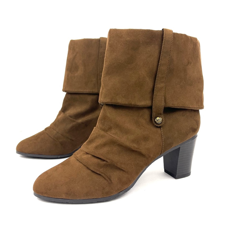 Kathy Van Zeeland Faux Suede Scrunchy Heeled Ankle Boots Wide A210376